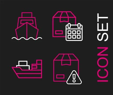 Set line Delivery security with shield, Cargo ship boxes delivery, Cardboar.. 库存插图