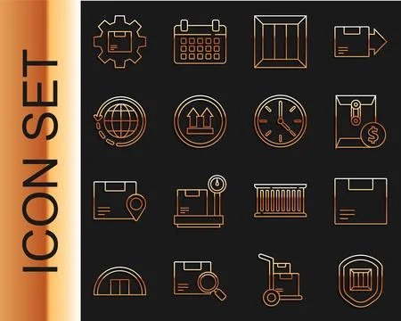 Set line Delivery security with shield, Carton cardboard box, Envelope doll.. Illustrazione stock