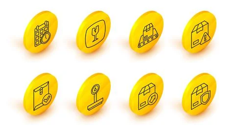 Set line Delivery security with shield, Carton cardboard box, Scale, Envelo.. Stockillustratie