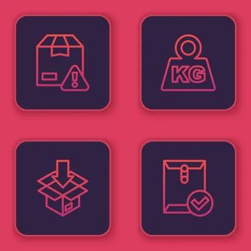 Set line Delivery security with shield, Carton cardboard box, Weight and En.. Stock Illustration