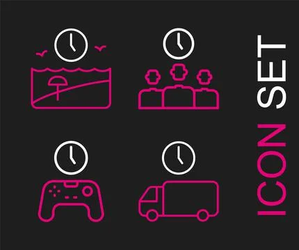 Set line Delivery time, Gamepad of, Time Management and Vacation icon. Vector イラスト素材