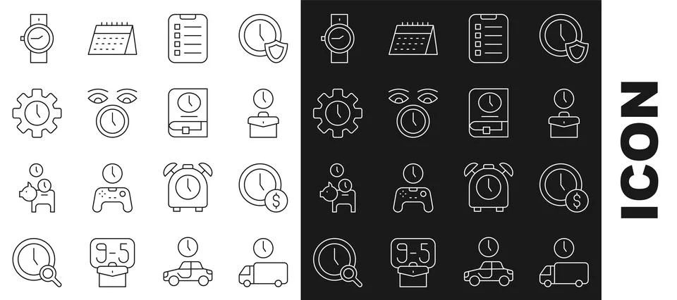 Set line Delivery time, Time is money, Work, To do list planning, Clock, Ma.. イラスト素材