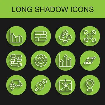 Set line Delivery tracking, Arrow, Pie chart infographic, Intersection point Ilustración de archivo