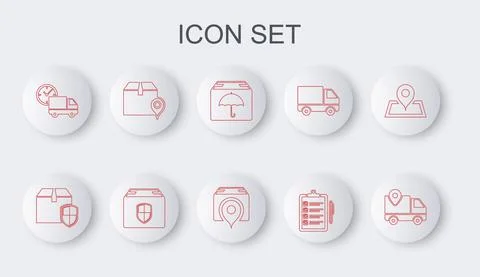 Set line Delivery tracking, box security shield, package with umbrella Illustrazione stock