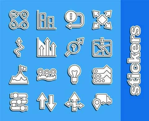 Set line Delivery tracking, Graph, chart, diagram, Intersection point, Arrow Illustrazione stock