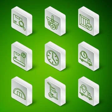 Set line Delivery tracking, Hand truck and boxes, Search package, Clock, Sc.. 스톡 일러스트