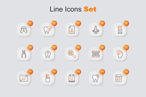 Set line Dental floss, Broken tooth, Calendar with, Toothbrush and toothpas.. 스톡 일러스트