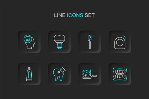 Set line Dentures model, Toothbrush with toothpaste, whitening, Tube of, De.. 스톡 일러스트