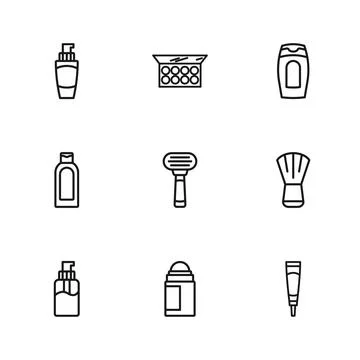 Set line Deodorant roll, Makeup brush, Cream lotion cosmetic tube, Shaving .. Illustrazione stock