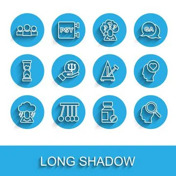 Set line Depression, Pendulum, Users group, Sedative pills, Finding problem,  Stock Illustration