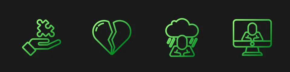 Set line Depression, Solution to the problem, Broken heart or divorce and Illustrazione stock