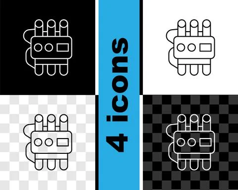 Set line Detonate dynamite bomb stick and timer clock icon isolated on black and Illustrazione stock