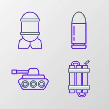 Set line Detonate dynamite bomb stick, Military tank, Bullet and Aviation i.. イラスト素材