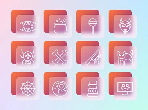 Set line Devil head, Eye, Bloody knife, Bottle with potion, Crossed bones, .. Illustrazione stock