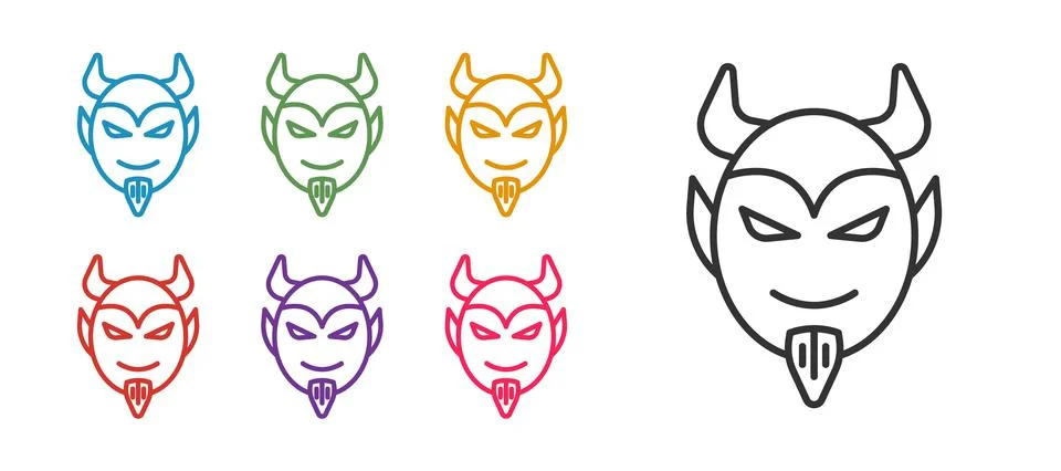 Set line Devil head icon isolated on white background. Happy Halloween party Stock Illustration