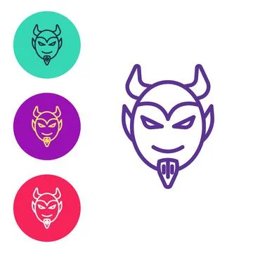 Set line Devil head icon isolated on white background. Happy Halloween party Stock Illustration