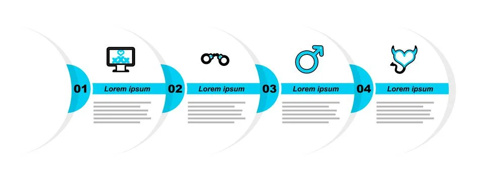 Set line Devil heart with horns, Male gender symbol, Handcuffs and Monitor 18 Stock Illustration