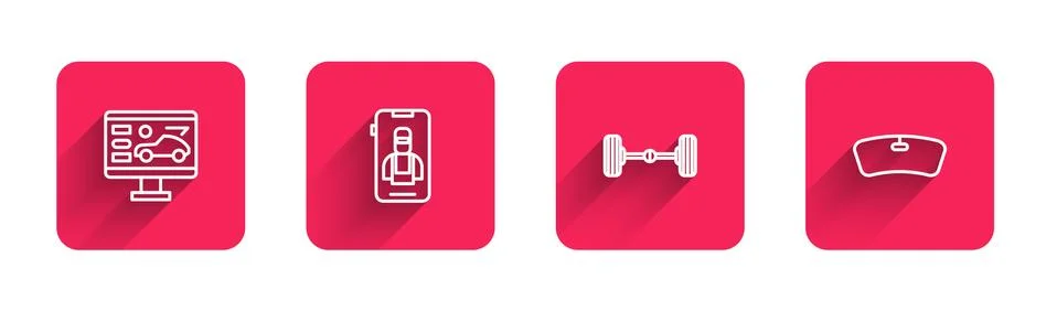 Set line Diagnostics condition of car, Online services, Chassis and Windshield Ilustración de archivo