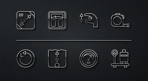 Set line Diagonal measuring, Radius, Roulette construction, Speedometer, Depth Illustrazione stock