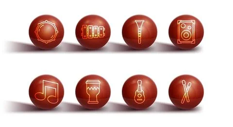 Set line Dial knob level, Music note, tone, Stereo speaker, Guitar, Drum, X.. Stock Illustration