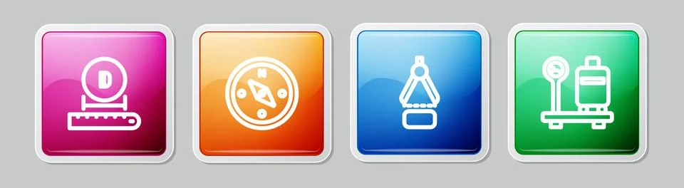 Set line Diameter, Compass, Drawing compass and Scale with suitcase. Colorful Illustrazione stock