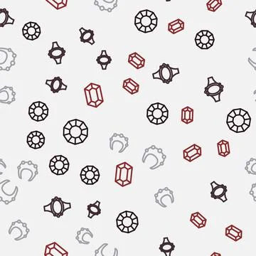 Set line Diamond, engagement ring, Necklace and Gem stone on seamless pattern Stock Illustration