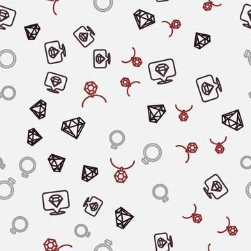Set line Diamond, engagement ring and Pendant necklace on seamless pattern. V Stock Illustration