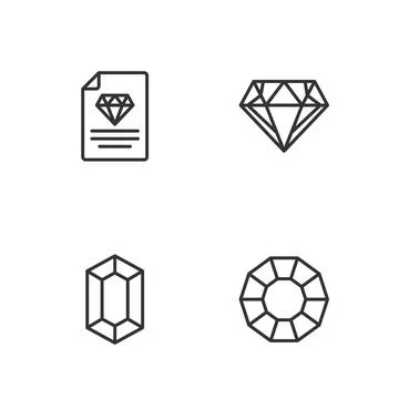 Set line Diamond, Gem stone, Certificate of the diamond and icon. Vector Stock Illustration