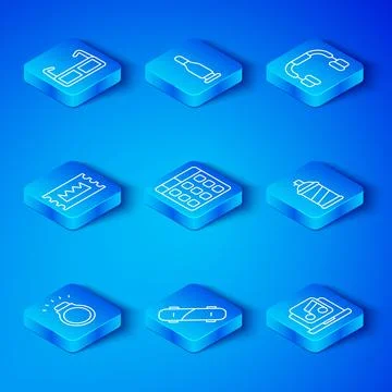 Set line Diamond ring, Drum machine music, Skateboard, Paint spray can Stock Illustration