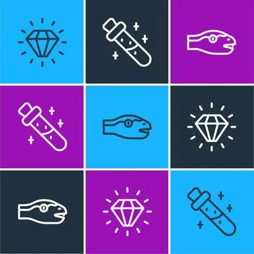 Set line Diamond, Snake and Bottle with potion icon. Vector Stock Illustration