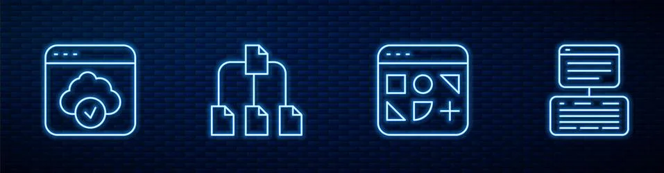 Set line Different files, Cloud technology data transfer, Folder tree and Server Stock Illustration