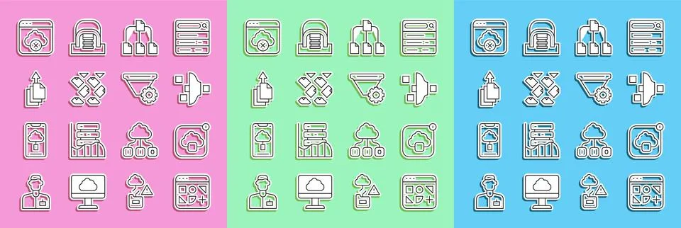 Set line Different files, Cloud technology data transfer, Filter setting, Folder Stockillustratie