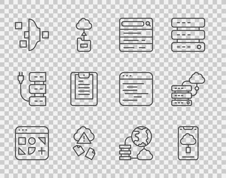 Set line Different files, Cloud technology data transfer, Search engine, ha.. Stock Illustration