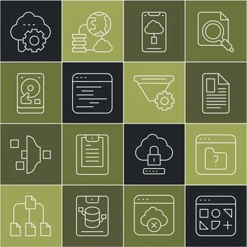 Set line Different files, File missing, document, Cloud technology data tra.. Stock Illustration