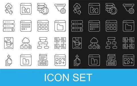 Set line Different files Hierarchy organogram chart Browser Network cloud con Stock Illustration