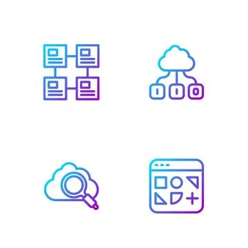 Set line Different files, Search cloud computing, Hierarchy organogram char.. Illustrazione stock