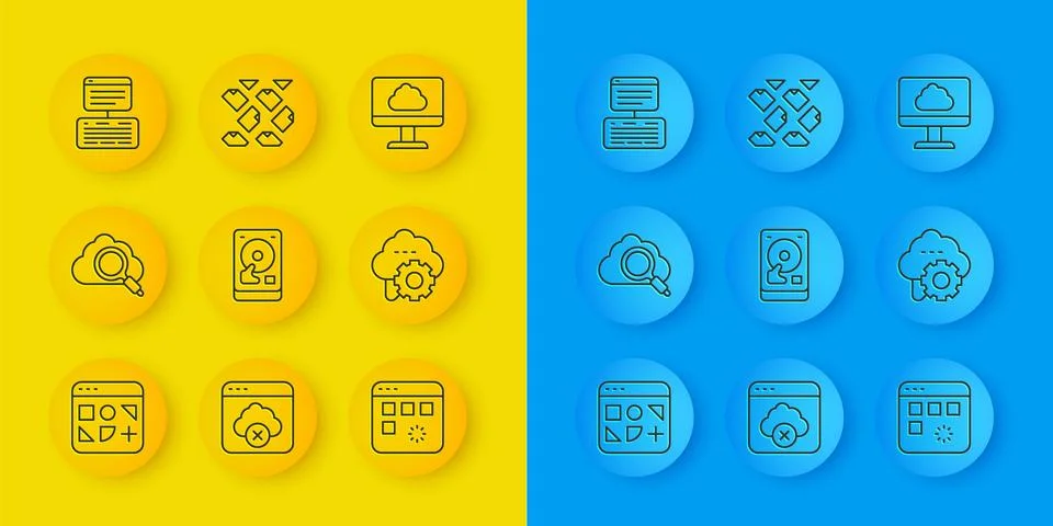 Set line Different files, Search cloud computing, Hard disk drive HDD, Load.. Ilustración de archivo
