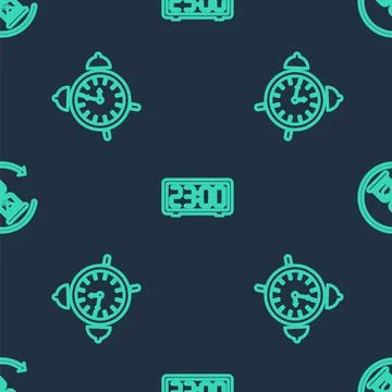 Set line Digital alarm clock, Alarm and Waiting on seamless pattern. Vector Stock Illustration