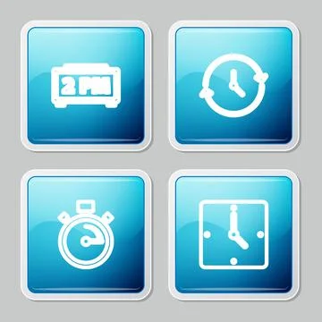 Set line Digital alarm clock, Clock, Stopwatch and icon. Vector Illustrazione stock