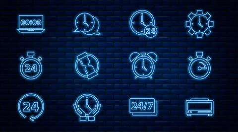 Set line Digital alarm clock, Stopwatch, Clock 24 hours, Old hourglass, on Stock Illustration
