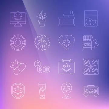 Set line Digital alarm clock, Medical pills with marijuana, bottle, Manual Stock Illustration