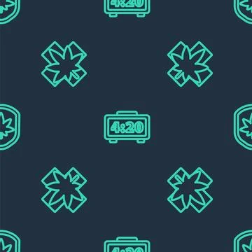 Set line Digital alarm clock, Medical marijuana or cannabis leaf and Shield and Illustrazione stock