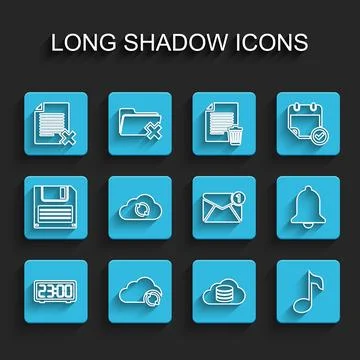 Set line Digital alarm clock, Cloud sync refresh, Delete file document, database Ilustración de archivo
