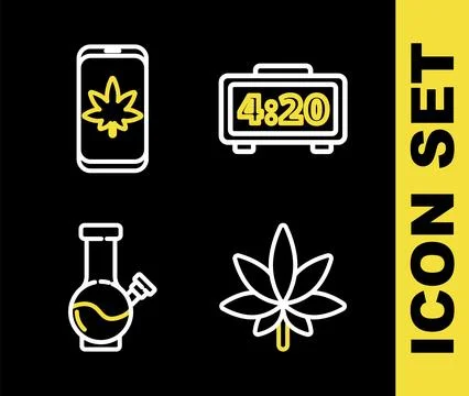 Set line Digital alarm clock, Marijuana or cannabis leaf, Glass bong for sm.. 스톡 일러스트