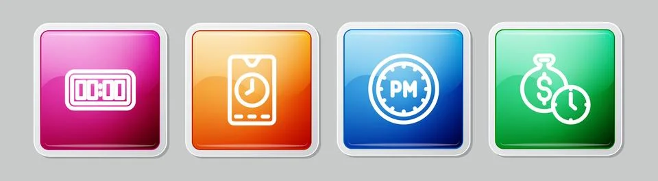 Set line Digital alarm clock, Alarm app mobile, Day time and Time is money... Stock Illustration
