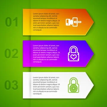 Set line Digital door lock with wireless, Padlock heart, Safe combination wheel 스톡 일러스트