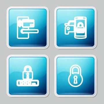Set line Digital door lock with wireless, Smart car security system, Password Stock Illustration