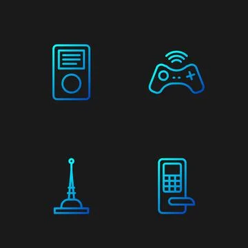 Set line Digital door lock, Antenna, Music player and Wireless gamepad. Gradient Illustration