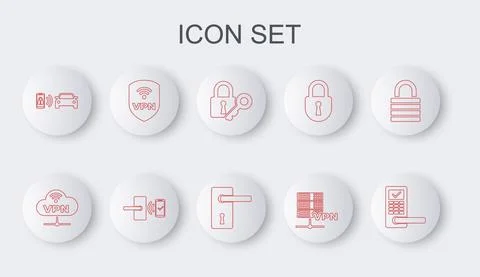 Set line Digital door lock with wireless, VPN Network cloud connection, Lock and イラスト素材