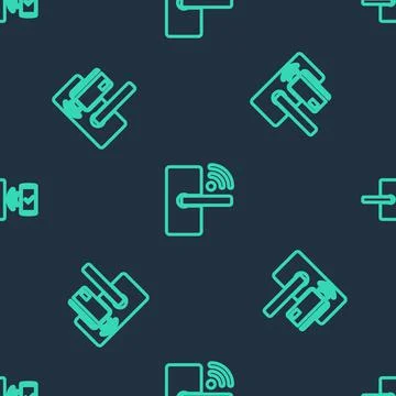 Set line Digital door lock with wireless, and on seamless pattern. Vector Stock Illustration
